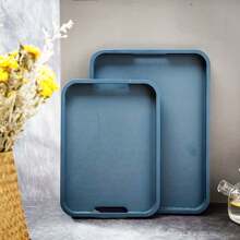 1個藍色竹製起餐托盤,適合早餐,甜點,小吃,壽司多功能盤,下午茶托盤,適用於家庭,酒店和餐廳使用 - 霧霾藍 - 查看 2