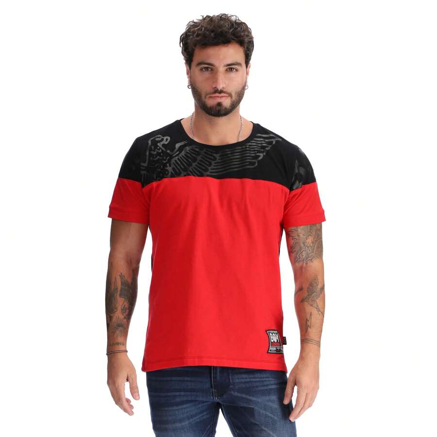 BOY LONDON Playera Manga Corta Roja con Estampado de Águila Negro - Negro - Ver 1
