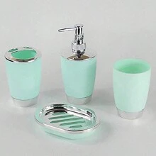 4入套,浴室用品套裝,含肥皂液泵、肥皂盤、牙刷架和牙刷杯,完整的浴室用品套裝,生日、假日、新居開張、聖誕禮物套裝,共有五種顏色可選