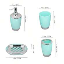 4入套,浴室用品套裝,含肥皂液泵、肥皂盤、牙刷架和牙刷杯,完整的浴室用品套裝,生日、假日、新居開張、聖誕禮物套裝,共有五種顏色可選