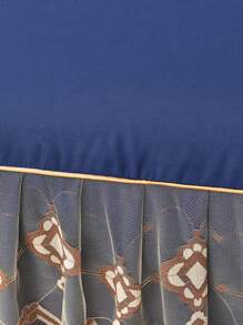 1套純色床裙套裝,帶蕾絲邊緣床裙,床邊裝飾套裝,包括1床裙和2枕套 - 藏蓝色 - 查看 4