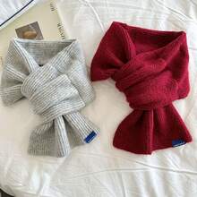 1條女士新款秋冬純色柔軟羊絨十字圍巾,質感高雅,適合學生和情侶使用 - 紅色 - 查看 3