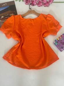 blusa  de manga bufante, elegante e confortável - Laranja - Visão 2