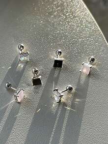 1pair Fashionable Square Cubic Zirconia Ear Pin Earrings With Unique Design, Exquisite Small Ear Stud For Women, Gift - Multicolor - View 1