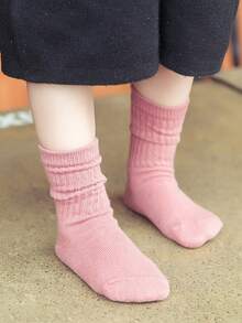 1pair Kids' Basic Striped Mid-calf Socks Suitable For Daily Wear - Watermelon Pink - View 3