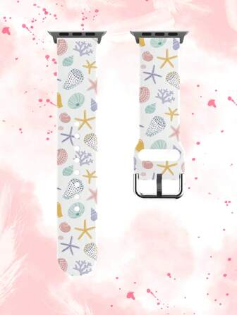1pc Minimalist Multi-Color Seashell & Starfish Pattern TPU Watch Band Strap, Compatible With Apple Watch 38/40/41/42/44/45/46/49mm Ultra/SE/10/9/8/7/6/5/4/3/2/1
