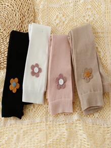 4pcs Baby Girls' Solid Color Cropped Leggings, Suitable For Daily Life - Multicolor - View 4