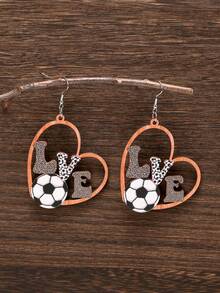 1 Pair Of Retro Wooden Fashion Sports Style Football Heart Hollow Out Personalized Creative Fun Earrings