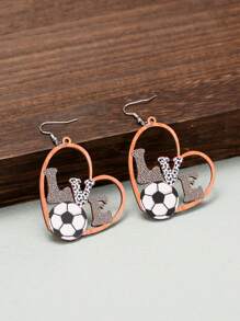 1 Pair Of Retro Wooden Fashion Sports Style Football Heart Hollow Out Personalized Creative Fun Earrings