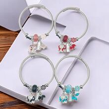 1個女士時尚合金和不銹鋼手鍊,有大象吊墜,可調式,適合日常佩戴 - 紅色 - 查看 1