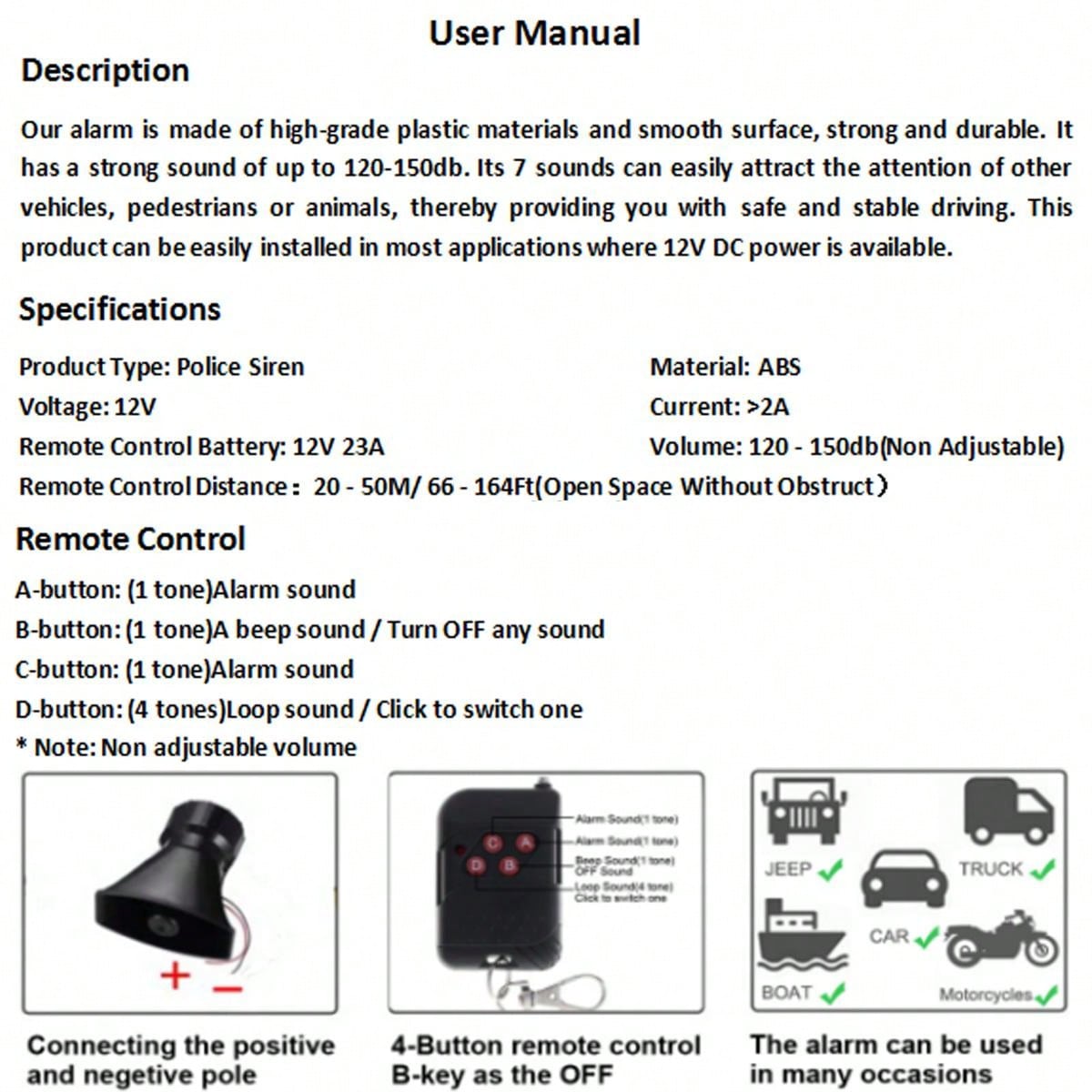 Car, Truck, Motorcycle Horn With Microphone Pa Speaker System, Remote