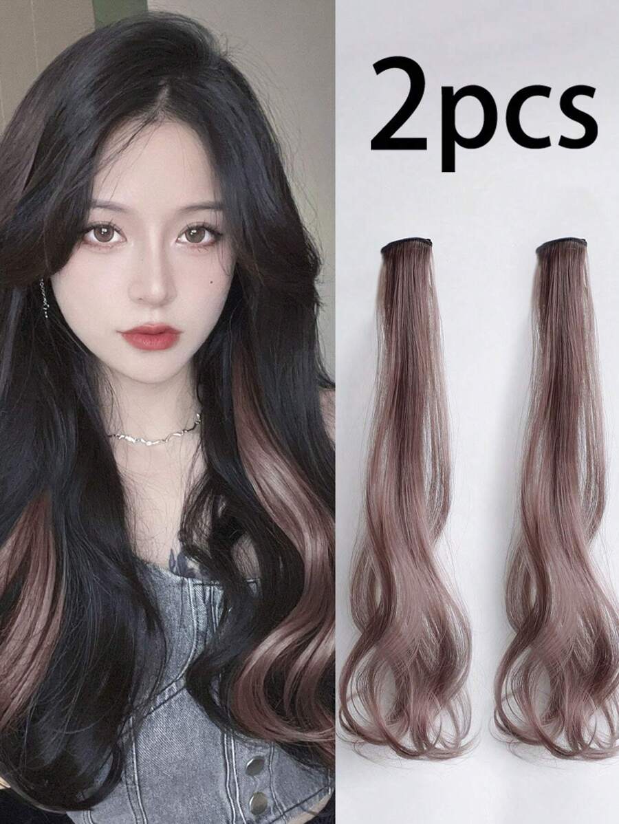 2pcs/Set Colorful Ombre Curly Hair Extensions With Clips, Suitable For Daily Life Or Vacation - Maroon - View 1