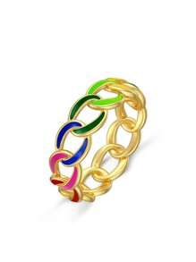 H Z JEWERLY 1pc Stylish Creative Gradient Color Cloisonne Craft Chain Link Element Ring Suitable For Women's Daily Wear, Simple And Comfortable, For Holiday Party, Thanksgiving, Family Gifts - Multicolor - View 8