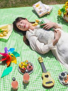 綠色千鳥格野餐墊，戶外露營墊，便攜沙灘墊，防水防潮，加厚，配有手柄和折疊設計，適用於野餐、春遊和露營 - 綠千鳥格 - 查看 6