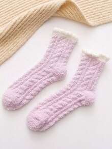 Thickened Coral Fleece Socks For Women, Autumn & Winter Plush Towel Socks For Home & Sleepwear - Purple - View 2