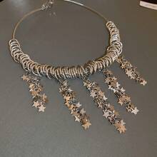 1 件鋼鈦星星流蘇設計項鍊,工業設計,獨特風格,多功能珠寶配件,適合女士日常佩戴,最適合節日送禮 - 銀色 - 查看 2