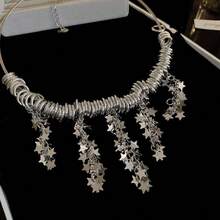 1 件鋼鈦星星流蘇設計項鍊,工業設計,獨特風格,多功能珠寶配件,適合女士日常佩戴,最適合節日送禮 - 銀色 - 查看 4