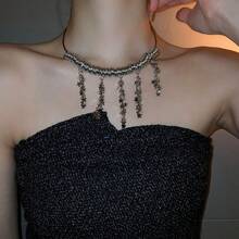 1 件鋼鈦星星流蘇設計項鍊,工業設計,獨特風格,多功能珠寶配件,適合女士日常佩戴,最適合節日送禮 - 銀色 - 查看 7