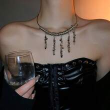 1 件鋼鈦星星流蘇設計項鍊,工業設計,獨特風格,多功能珠寶配件,適合女士日常佩戴,最適合節日送禮 - 銀色 - 查看 1