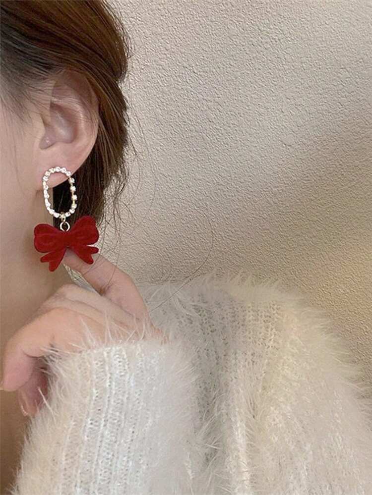 1 Pair Gothic Style Acrylic Evil Bow Dangle Earrings - Red - View 5