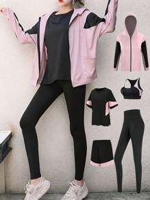 Set Yoga Di 5 Stili Universitari, Tuta Sportiva Per Esterni Da Palestra Jogging, A Maniche Lunghe E Pantaloni Lunghi Con Protezione Solare