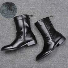 男士尖頭英倫風高筒靴子韓版時尚男士皮鞋冬季 - 黑色 - 查看 1
