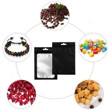 50pcs Resealable Transparent Window Bag With Zipper For Food & Jewelry Storage, Suitable For Small Business