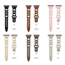 1支高端皮革手錶帶,適用於apple Watch最新系列s9、s8、s7、s6、s5、s4、se,透氣創意皮革錶帶 - 棕色 - 查看 2