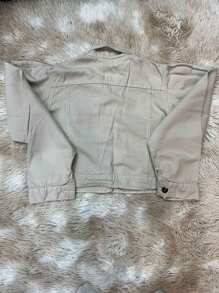 Women's Beige Denim Jacket Princess Sleeve Short Model - Màu be - Xem 2