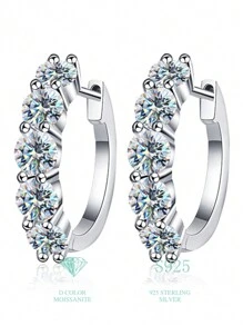 ESBERRY 1 对华丽 S925 纯银莫桑石钻石牛头耳环 送给女性的简单礼物 - 銀色 - 查看 1