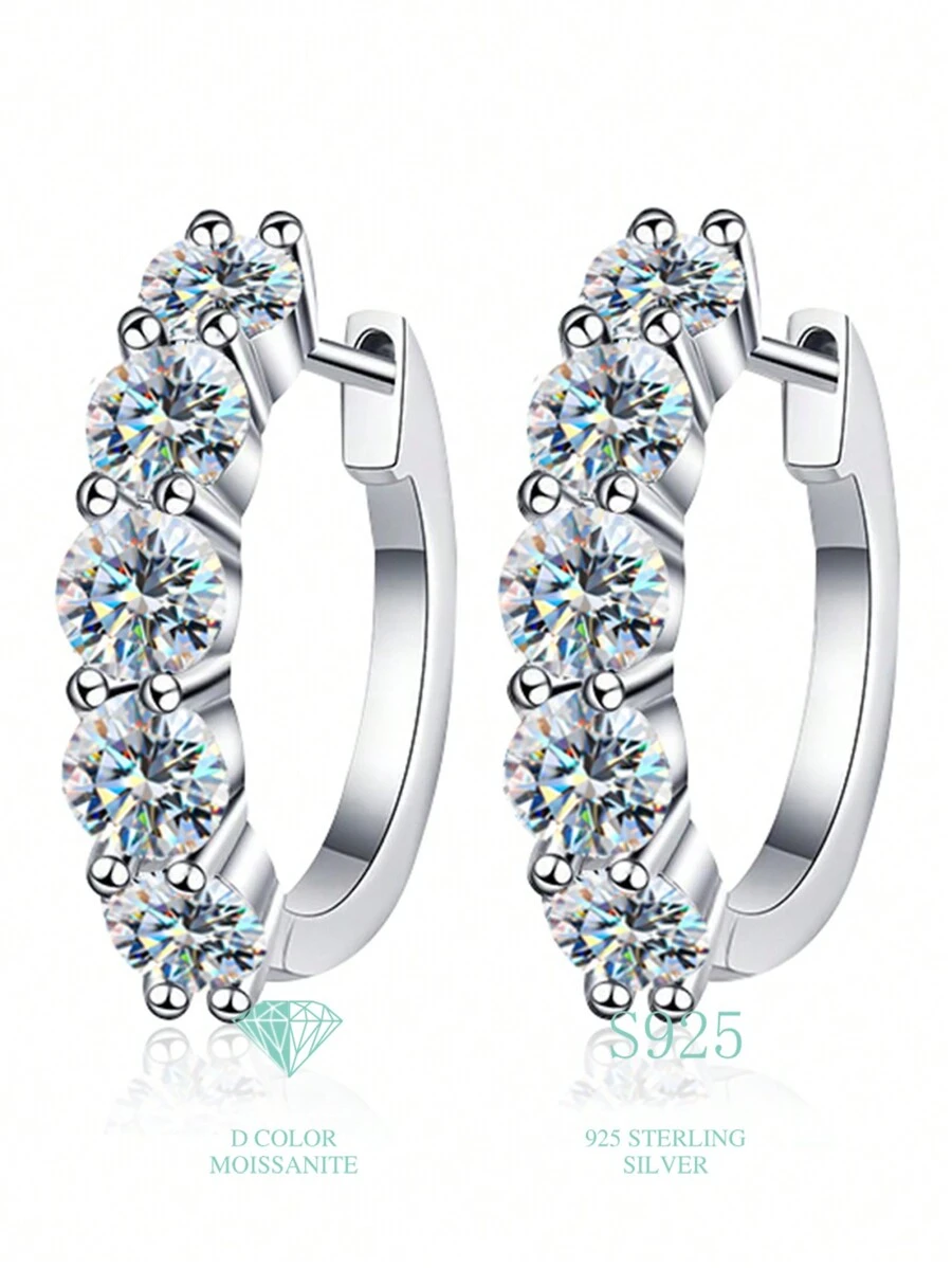 ESBERRY 1 对华丽 S925 纯银莫桑石钻石牛头耳环 送给女性的简单礼物 - 銀色 - 查看 1