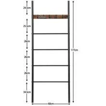 HOOBRO Towel Ladder, Towel Rack, Towel Rack, Clothes Rack, 5 Removable Hooks, 60 X 177 Cm, For Bath Towels, Clothes, Blankets, Newspapers, Space Saving, Sturdy, Industrial Style - Brown - View 7