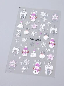 1入組 5D立體可愛雪人指甲貼紙，閃亮銀色雪花聖誕老人冬季新年美甲裝飾自己動手做 - 彩色 - 查看 6