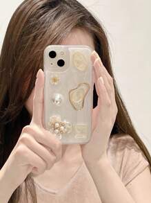 Ốp lưng điện thoại họa tiết hoa 3D, ngọc trai giả và đá quý, tương thích với iPhone 15/15Plus/15Pro/15Promax 14/13 Pro Max/12/11, bảo vệ toàn diện, chống nước, chống sốc, chống trầy xước. Phiên bản quốc tế, không phải phiên bản nội địa. - trắng - Xem 3