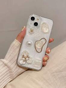 Ốp lưng điện thoại họa tiết hoa 3D, ngọc trai giả và đá quý, tương thích với iPhone 15/15Plus/15Pro/15Promax 14/13 Pro Max/12/11, bảo vệ toàn diện, chống nước, chống sốc, chống trầy xước. Phiên bản quốc tế, không phải phiên bản nội địa. - trắng - Xem 5