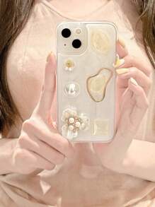 Ốp lưng điện thoại họa tiết hoa 3D, ngọc trai giả và đá quý, tương thích với iPhone 15/15Plus/15Pro/15Promax 14/13 Pro Max/12/11, bảo vệ toàn diện, chống nước, chống sốc, chống trầy xước. Phiên bản quốc tế, không phải phiên bản nội địa. - trắng - Xem 4