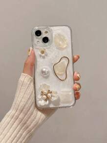 Ốp lưng điện thoại họa tiết hoa 3D, ngọc trai giả và đá quý, tương thích với iPhone 15/15Plus/15Pro/15Promax 14/13 Pro Max/12/11, bảo vệ toàn diện, chống nước, chống sốc, chống trầy xước. Phiên bản quốc tế, không phải phiên bản nội địa. - trắng - Xem 6