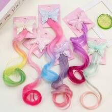 1個女孩色彩繽紛漸變網片綴以珍珠蝴蝶裝飾的髮夾,14.5英寸延長,公主風格的日常穿戴和生日派對髮飾 - 彩色 - 查看 1