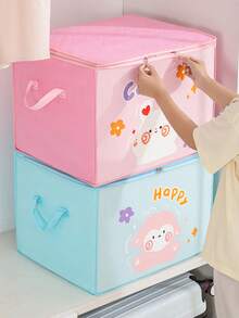 1pc Non-Woven Fabric Storage Bag, Foldable Storage Box, Plus Size Cartoon Lovely Dustproof Organizer, Suitable For Comforter, Pillow, Blanket, Bedding, Dustproof And Space-Saving - Pink - View 9