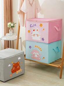 1pc Non-Woven Fabric Storage Bag, Foldable Storage Box, Plus Size Cartoon Lovely Dustproof Organizer, Suitable For Comforter, Pillow, Blanket, Bedding, Dustproof And Space-Saving - Pink - View 8