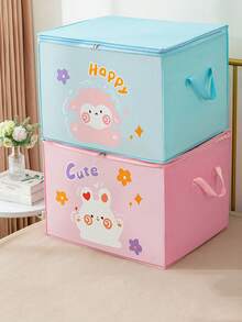 1pc Non-Woven Fabric Storage Bag, Foldable Storage Box, Plus Size Cartoon Lovely Dustproof Organizer, Suitable For Comforter, Pillow, Blanket, Bedding, Dustproof And Space-Saving - Pink - View 11