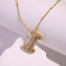 1 件大号透明水晶字母吊坠项链女士气球 26 个字母定制名字项链镀金珠宝礼物 - 金色 - 查看 16