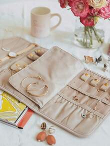 1pc Jewelry Storage Pouch, Faux Velvet Jewelry Organizer Bag, Travel Portable And Foldable, For Storing Jewelry, Earrings, Necklaces, Etc. Black - Black - View 10