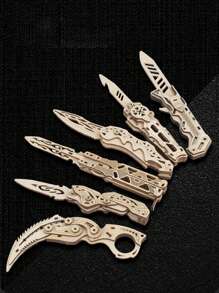 1入隨機圖案木質蝴蝶刀拼圖模型,3d拼圖,教育玩具,摺疊刀 - 米色 - 查看 5