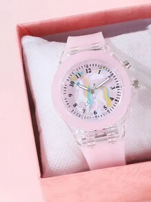 2pcs Cute And Elegant Girls Watch LED Light Watch Cartoon Unicorn Quartz Watch Best Bracelet Girls Birthday Gift Halloween Decoration Christmas Gift Graduation Season Girl's Best Gift