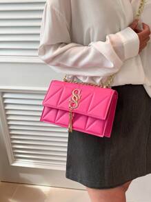Women's Fashion Chain Handle Small Square Bag For Casual And Commuting, Can Be Hand Carried Or Cross-body - Hot Pink - View 1