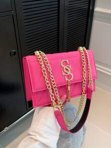 Women's Fashion Chain Handle Small Square Bag For Casual And Commuting, Can Be Hand Carried Or Cross-body - Hot Pink - View 3
