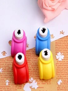 4pcs Random Style Craft Hole Punch Shape Set, Kids Small Paper Punching Machine, DIY Making Scrapbook Hole Puncher, Hand Label Stamp Card Mini Craft Punch (style Random) Christmas, Halloween, Thanksgiving gift - Multicolor - View 4