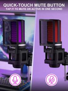 ZealSound A68 USB 电容游戏麦克风套件，带悬臂的播客电容 USB 麦克风，RGB 照明 - 即插即用，适用于 PC、5、手机 - 非常适合 Discord、Zoom 录制 - 附带 Type-C 适配器 - 静音按钮、三脚架、防喷罩和减震架 - 黑色 - 黑色 - 查看 5