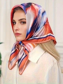 1條女士優雅風格時尚印花軟質多色方巾,適用於多種用途 - 橘色 - 查看 1